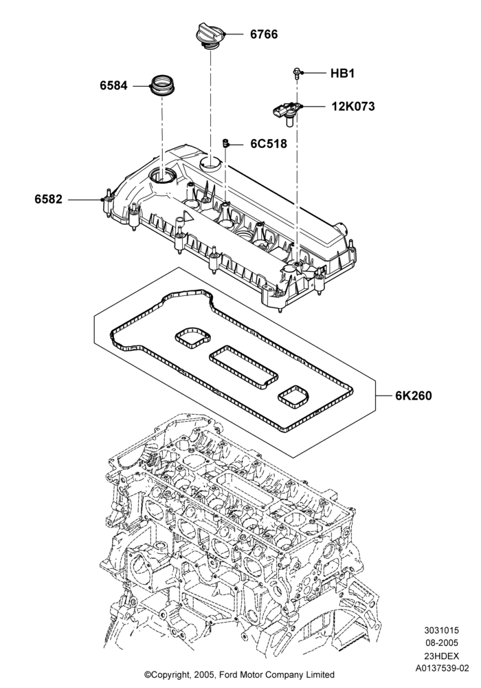 15B - Cylinder Head Cover, 2.3L Duratec-HE (145PS) - MI4; 01/AUG/2005-04/FEB/2009