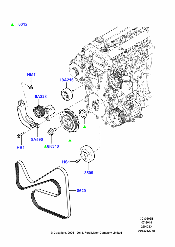 05B - Pulleys and Drive Belts, 2.3L Duratec-HE (145PS) - MI4; 01/AUG/2005-04/FEB/2009