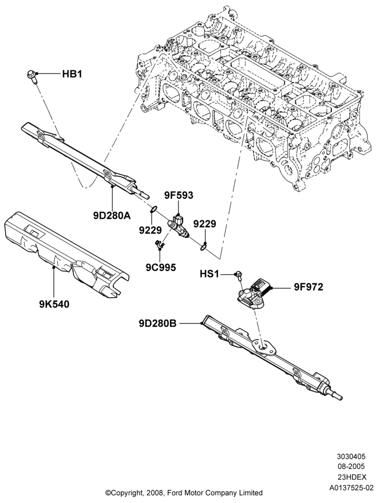 05C - Fuel Injectors and Pipes, 2.3L Duratec-HE (145PS) - MI4; 01/AUG/2005-04/FEB/2009