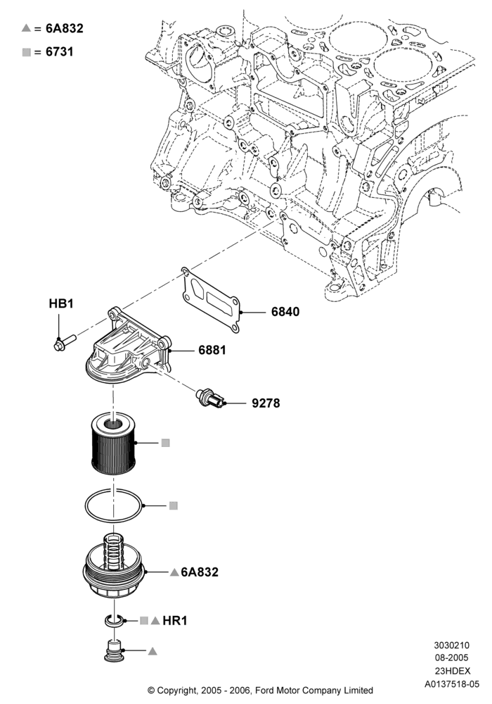 10B - Oil Cooler and Filter, 2.3L Duratec-HE (145PS) - MI4; 01/AUG/2005-04/FEB/2009