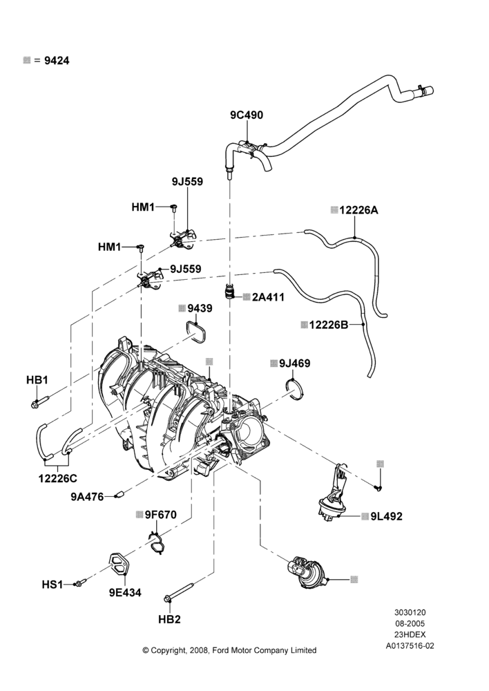 20B - Intake Manifold, 2.3L Duratec-HE (145PS) - MI4; 01/AUG/2005-04/FEB/2009