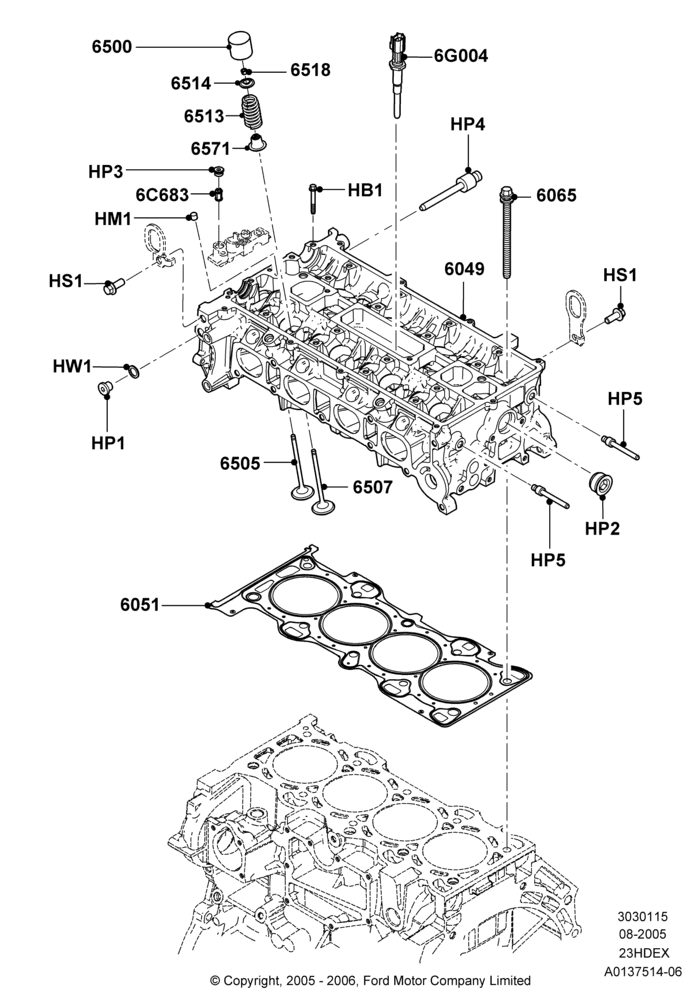 15B - Cylinder Head, 2.3L Duratec-HE (145PS) - MI4; 01/AUG/2005-04/FEB/2009