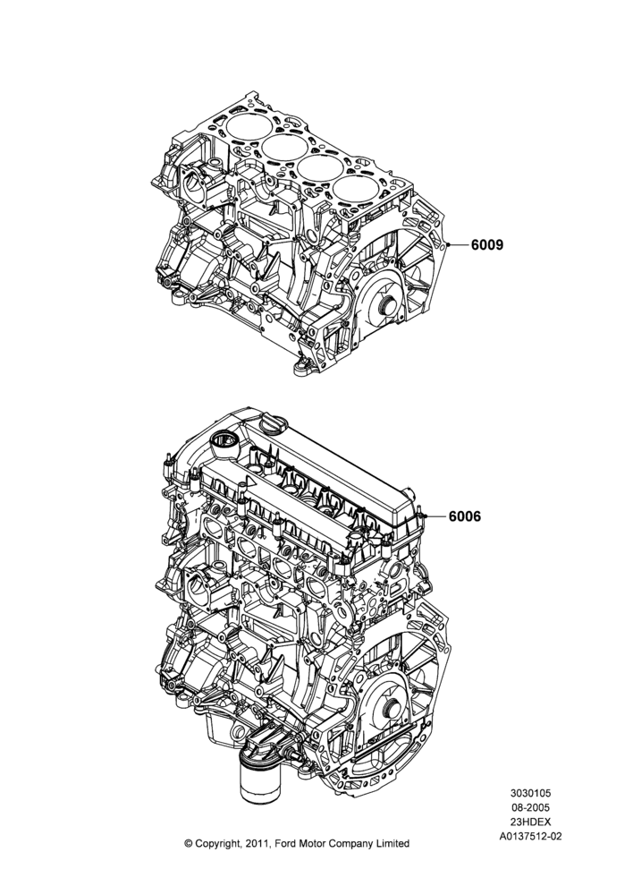 05B - Service Engine and Short Block, 2.3L Duratec-HE (145PS) - MI4; 01/AUG/2005-04/FEB/2009