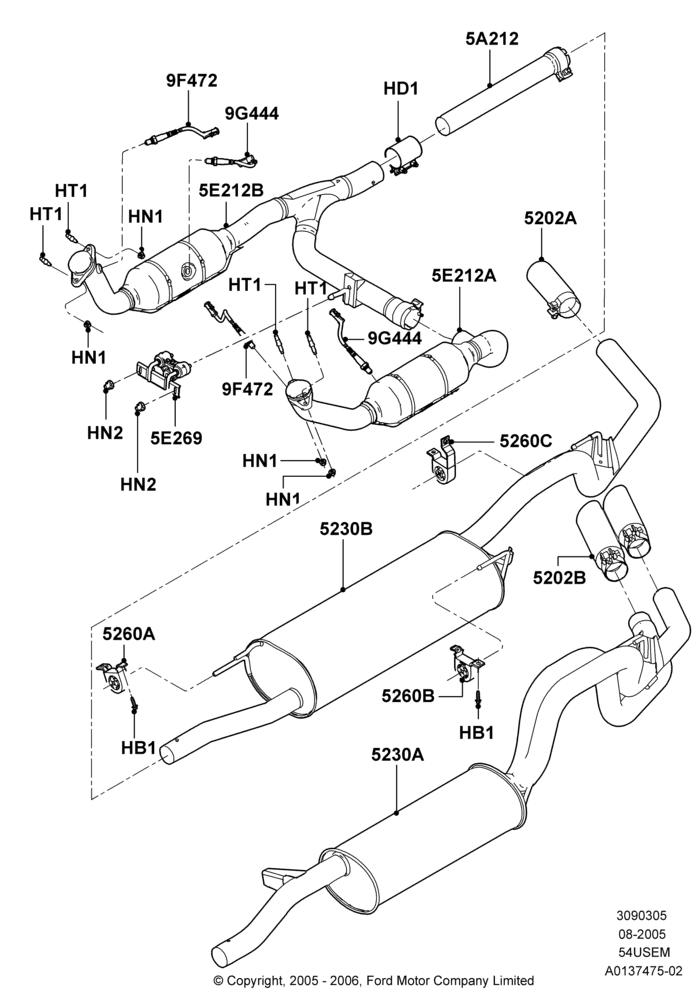 Exhaust System, 5.4L 3V V8, With 49 State/Non Green State Req