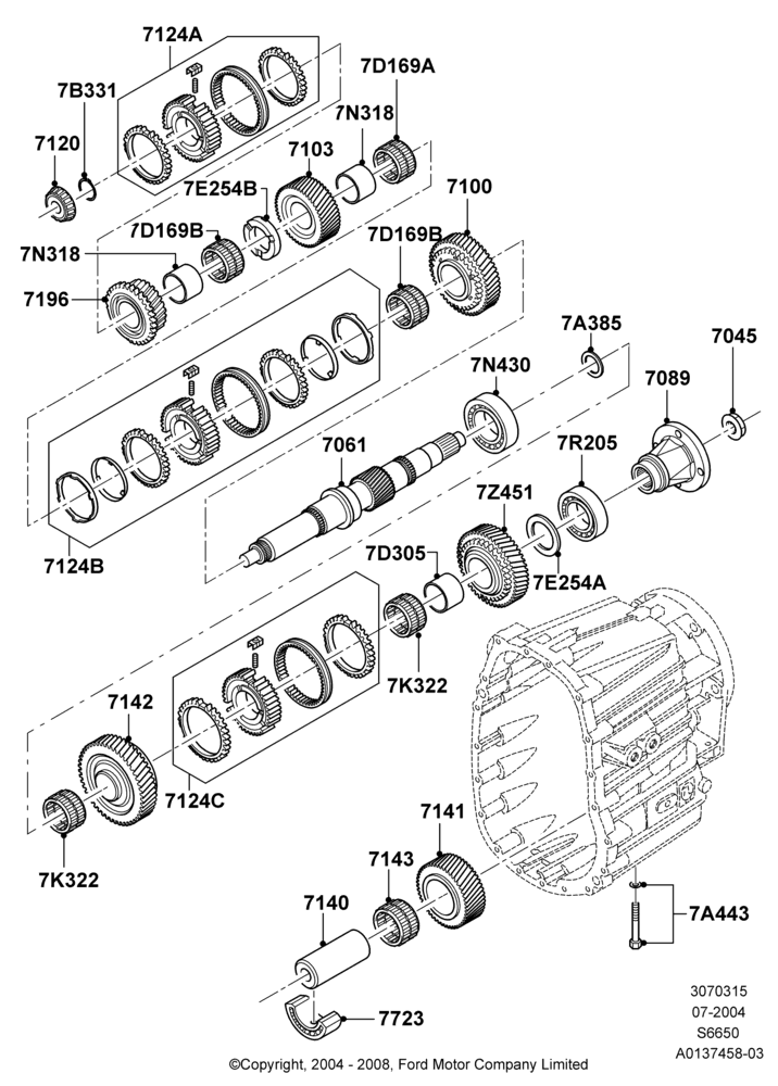 15A - Output Shaft, Gear Sets & Bearings, 6 Speed Manual Z/F S6-650, LHD RWD, M6HD-W 6 Speed Manual Transmission; 19/JUL/2004-12/FEB/2010