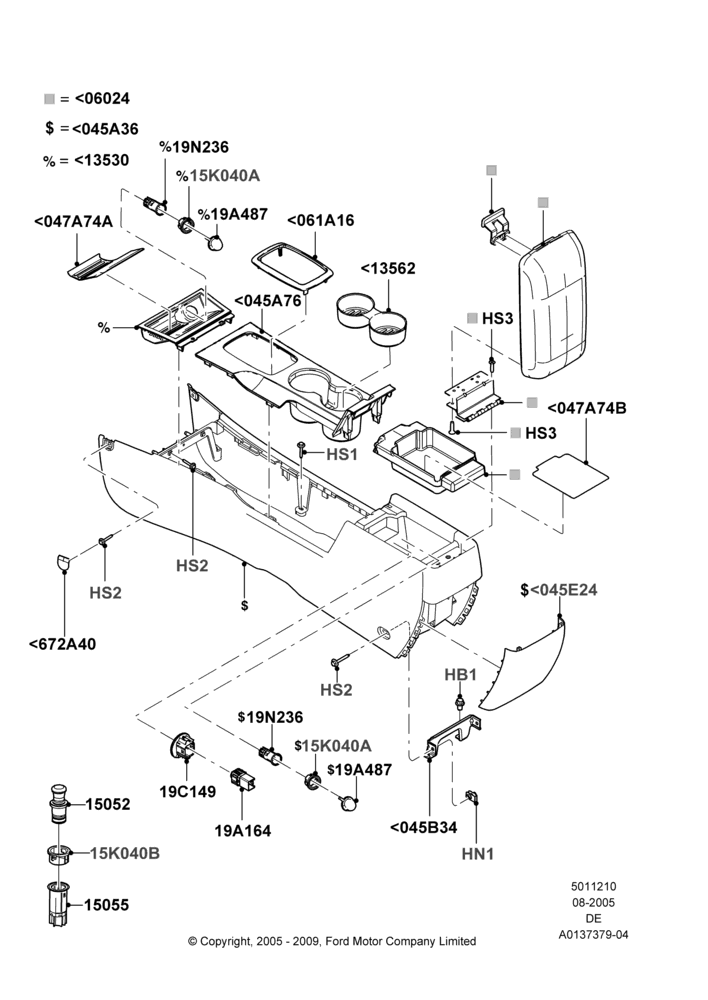 10A - Console - Floor, Ford Division Derivative, Mercury Division Derivative; 01/AUG/2005-04/FEB/2009