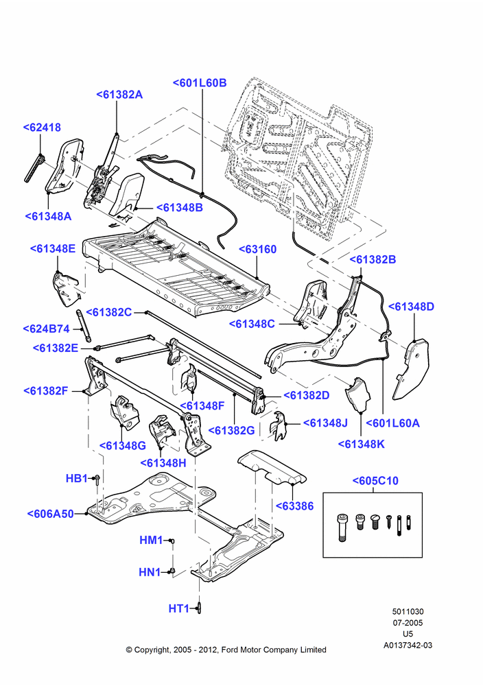 30Q - Rear Seat Base, Sec Row 60/40 (3 P)-Easy Entry, 60% Seat, RH; 19/JUL/2005-16/DEC/2010