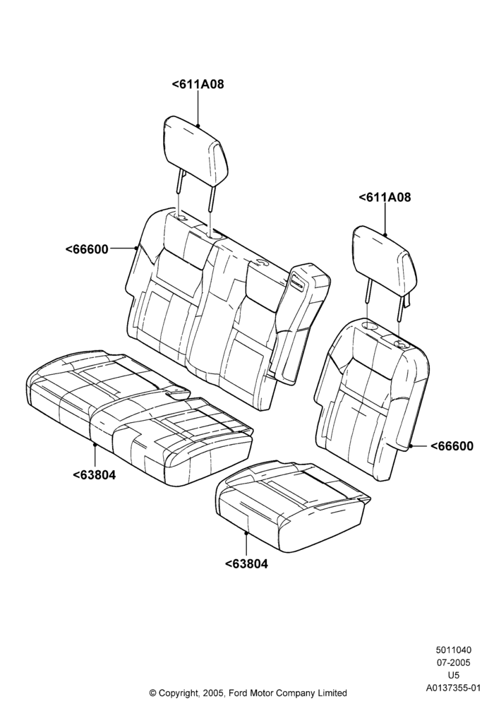 40M - Rear Seat Covers, 2nd Row 60/40 (3 P) Folding Seat; 19/JUL/2005-25/JUN/2007