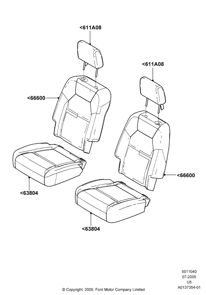 40L - Rear Seat Covers, 2nd Row Low Back Bucket Seats; 19/JUL/2005-25/JUN/2007