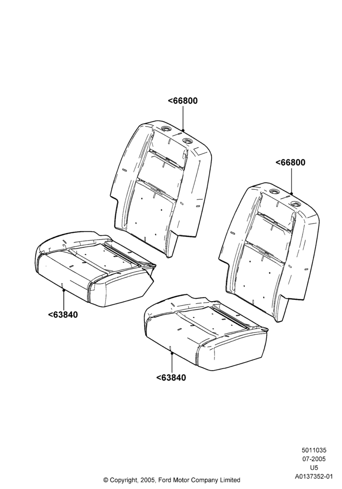 35F - Rear Seat Pads/Valances & Heating, 2nd Row Low Back Bucket Seats; 19/JUL/2005-16/DEC/2010