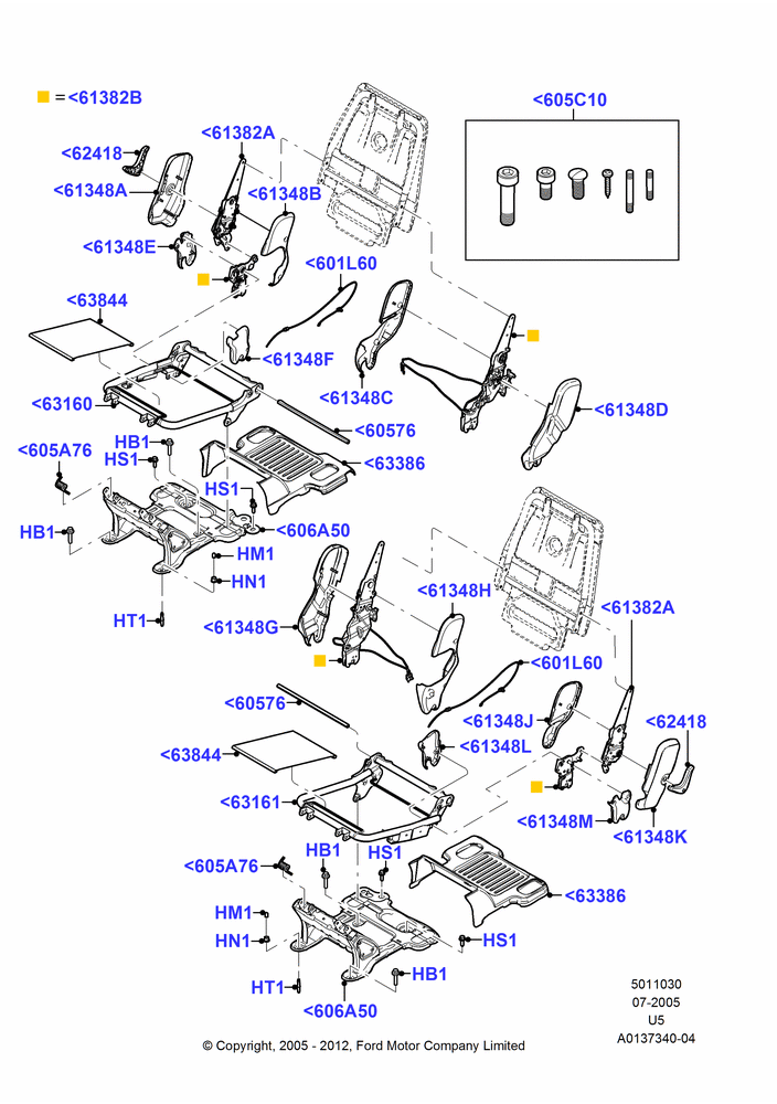 30O - Rear Seat Base, 2nd Row Low Back Bucket Seats; 19/JUL/2005-16/DEC/2010