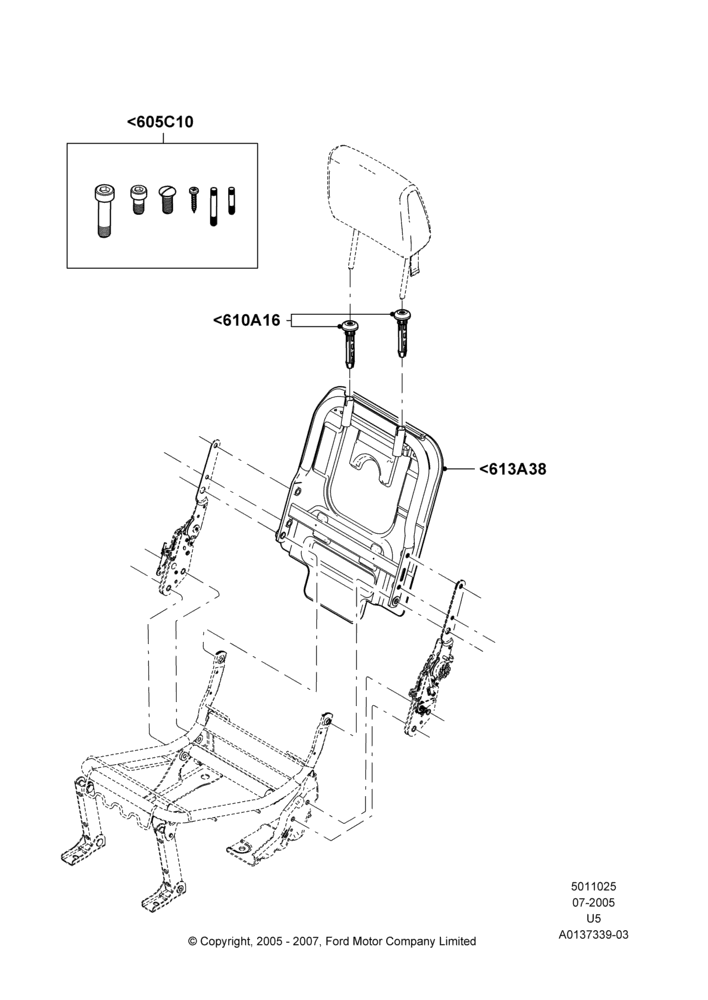 25R - Rear Seat Back, 2nd Row 60/40 (3 P) Folding Seat, LH; 19/JUL/2005-16/DEC/2010