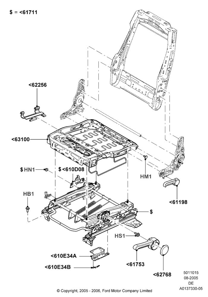15A - Front Seat Base, Ford Division Derivative, With Driver 4 Way Mnl.Seat Adjuster; 01/AUG/2005-04/FEB/2009