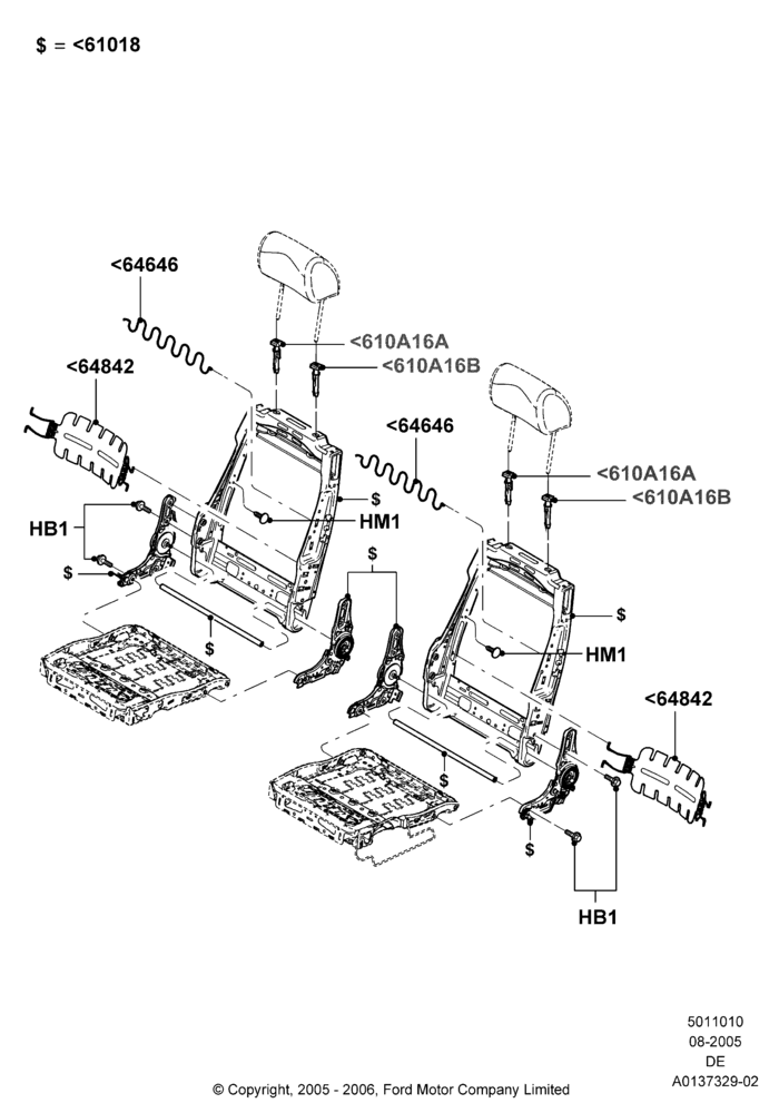 10A - Front Seat Back, Ford Division Derivative, Less LH Lumbar Support, Less RH Lumbar Support; 01/AUG/2005-30/AUG/2006