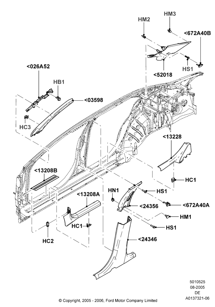 25A - Side Trim, Ford And Mercury Derivative, Less Air Curtain Restraint; 01/AUG/2005-04/FEB/2009