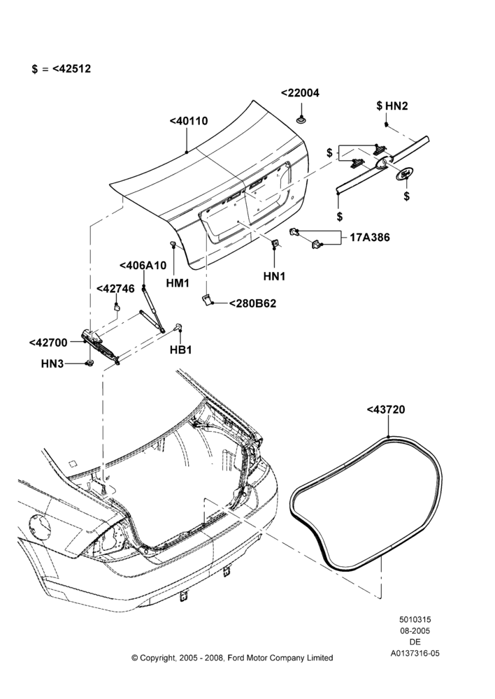 15A - Luggage Compartment Door, Ford Division Derivative; 01/AUG/2005-04/FEB/2009