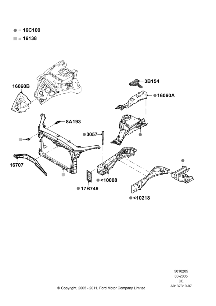 05A - Front Panels, Aprons & Side Members, 3.0 DOHC EFI, 2.3L Duratec-HE (145PS) - MI4; 01/AUG/2005-04/FEB/2009