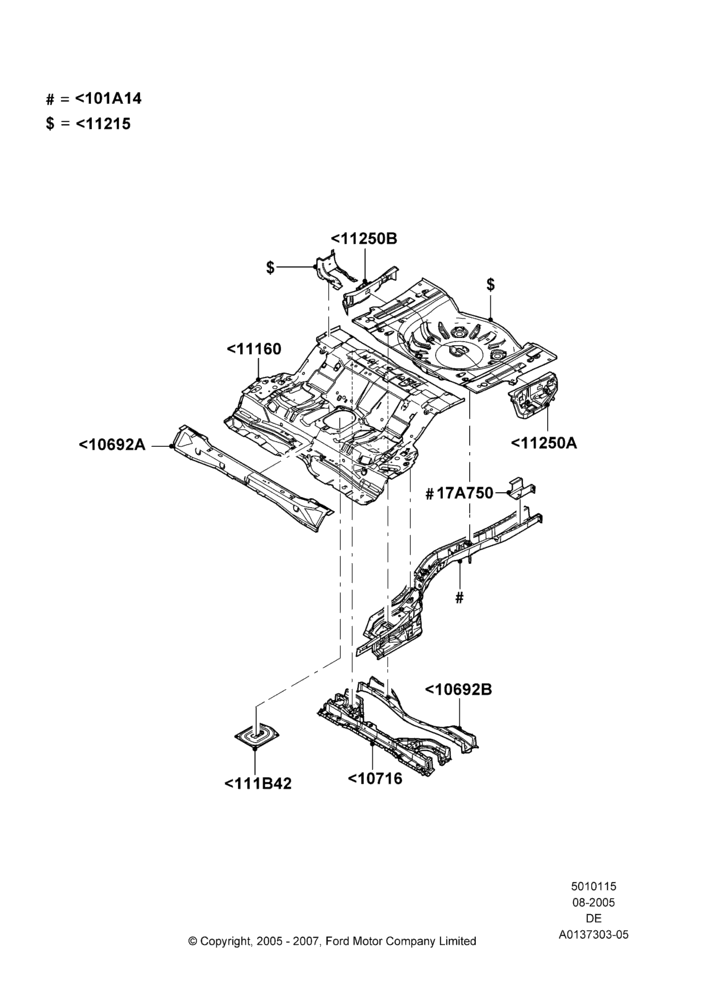 15A - Floor Pan - Center and Rear, LHD 2WD (Front Wheel Drive); 01/AUG/2005-29/JUL/2012