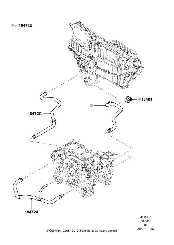 15A - Heater Hoses, 2.3L Duratec-HE (145PS) - MI4; 01/AUG/2005-04/FEB/2009