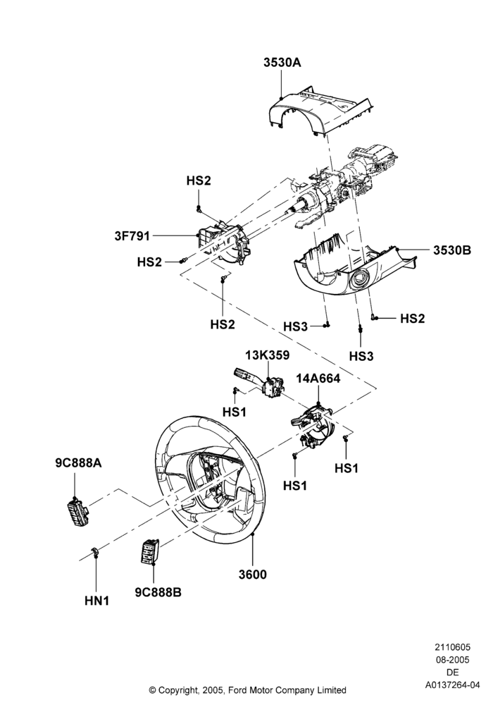05A - Steering Wheel, Ford Division Derivative; 01/AUG/2005-02/JUN/2008