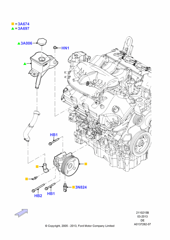 15B - Power Steering Pump Mounting, 3.0 DOHC EFI; 01/AUG/2005-04/FEB/2009