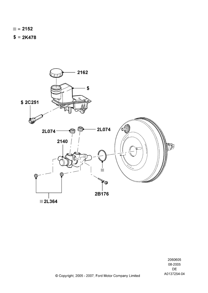 05A - Master Cylinder - Brake System, 3.0 DOHC EFI, 2.3L Duratec-HE (145PS) - MI4; 01/AUG/2005-04/FEB/2009