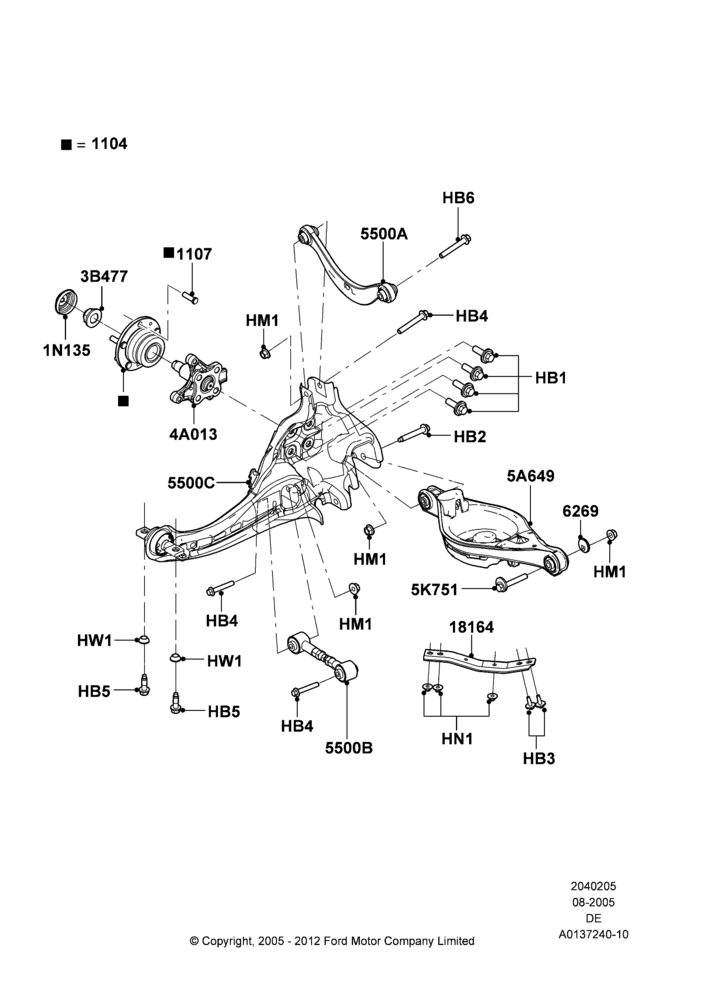 05A - Rear Knuckle and Suspension Arms, LHD 2WD (Front Wheel Drive); 01/AUG/2005-29/JUL/2012