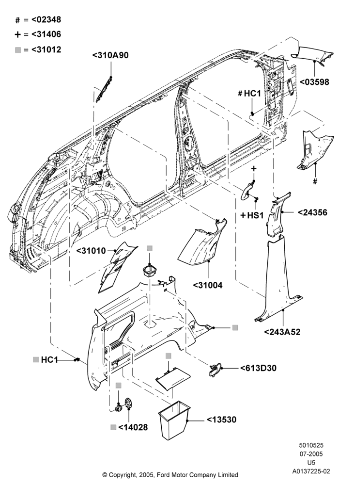 25M - Side Trim, Less Aux Overhead Heater And A/C, LH; 19/JUL/2005-16/DEC/2010