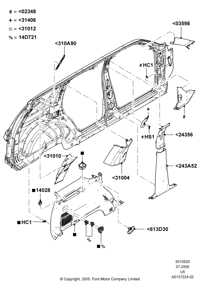 25L - Side Trim, With Aux Overhead Heater And A/C, LH; 19/JUL/2005-16/DEC/2010