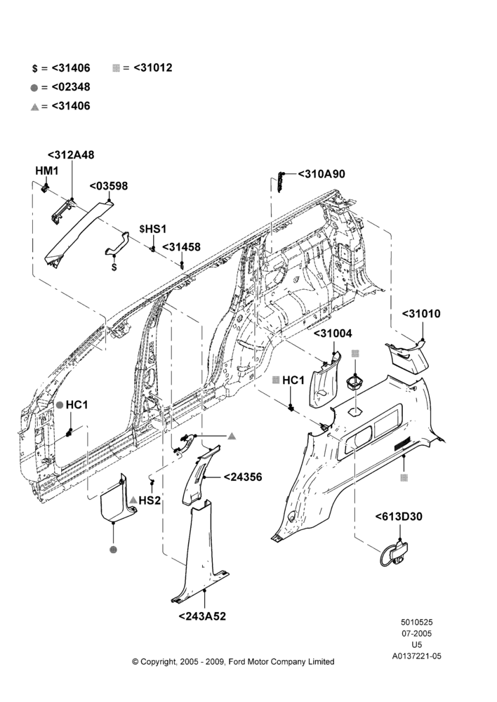 25H - Side Trim, Premium Sound System, With Audiophile Sound System, RH; 19/JUL/2005-16/DEC/2010