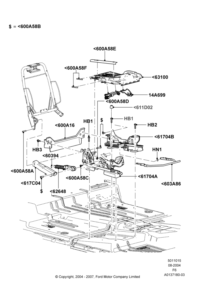 15M - Front Seat Base, Crew Cab, With Pass. 2 Way Manual Seat Adjust, Passenger Seat; 23/AUG/2004-18/AUG/2008