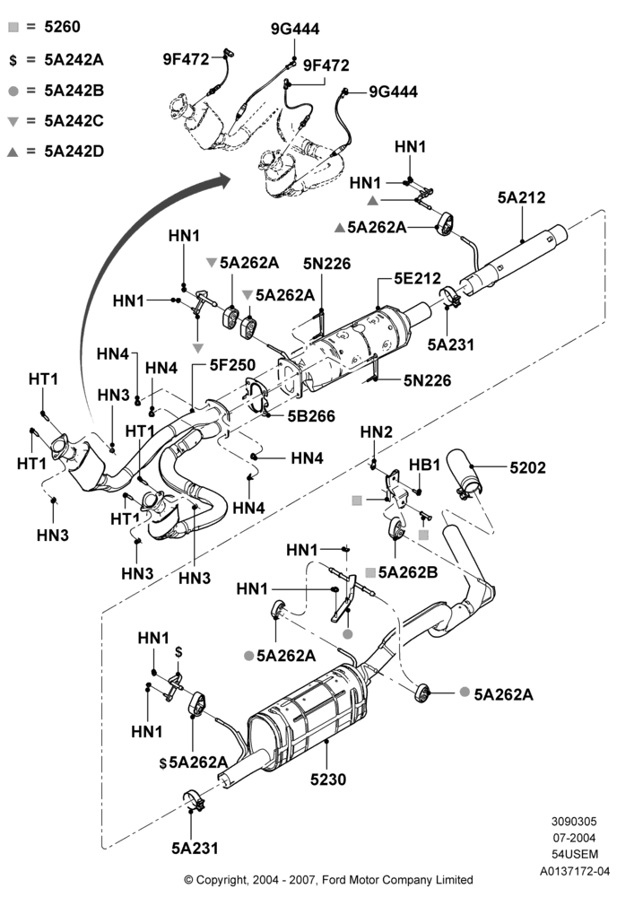 Exhaust System, 5.4L 3V V8, Narrow Frame (Chassis Cab)