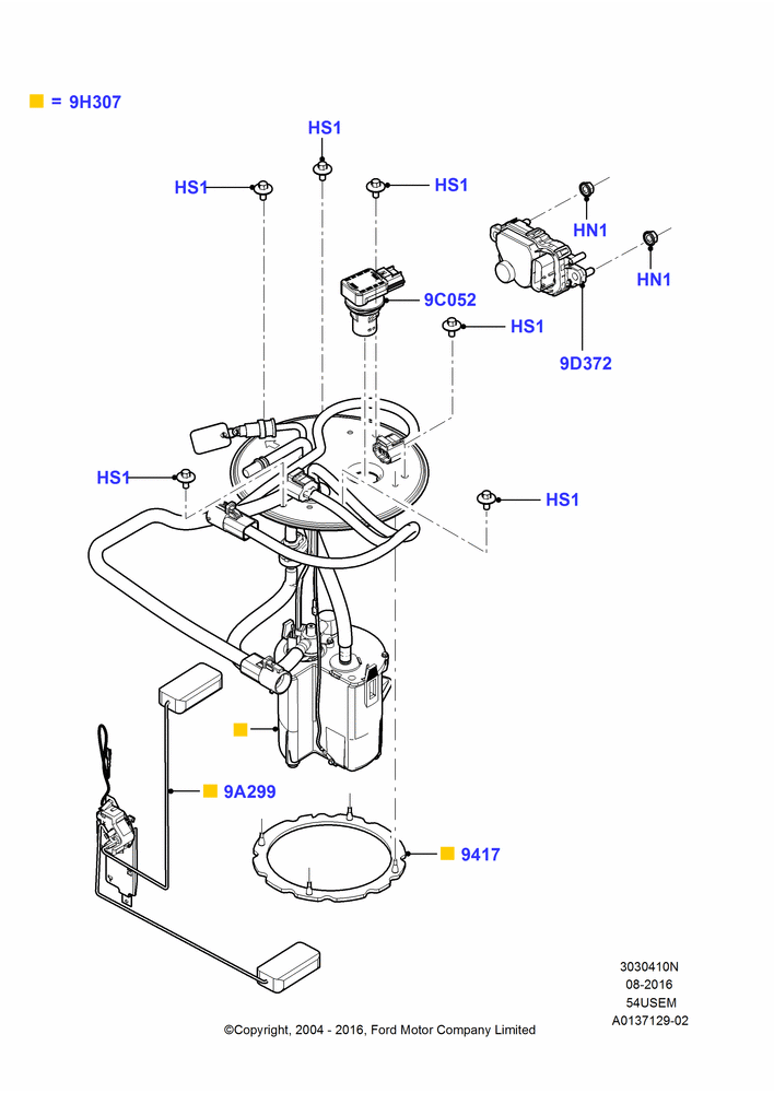 10N - Fuel Pump And Sender Unit, 141"/3581MM Wheelbase, 162"/4115MM Wheelbase, 165"/4191MM Wheelbase, 176"/4470MM Wheelbase, 189"/4795MM Wheelbase, 200"/5085MM Wheelbase, 201"/5105MM Wheelbase, 5.4L 3V V8, With Aft-Of-Axle Fuel Tank; 19/JUL/2004-18/DEC/2006