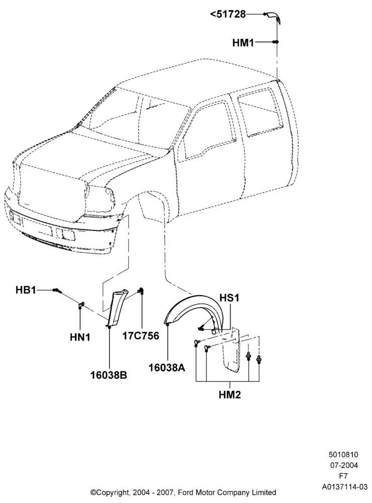 10B - Body Mouldings, Ford 550 Series, Ford 450 Series; 19/JUL/2004-18/DEC/2006
