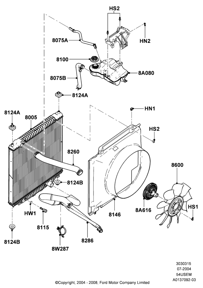 Radiator/Coolant Overflow Container, 5.4L 3V V8