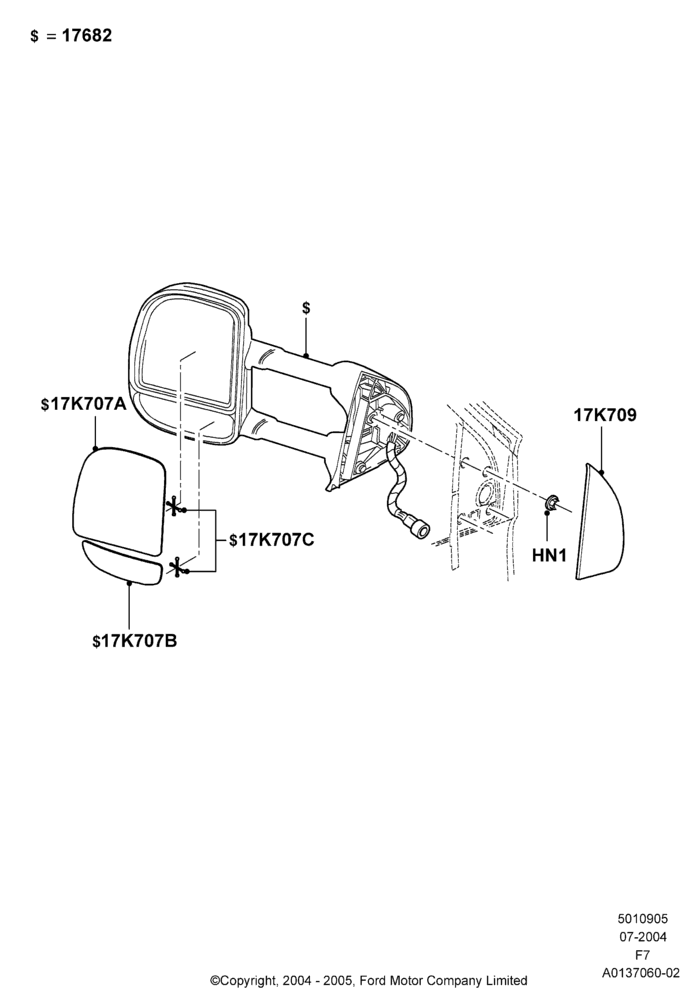 05C - Exterior Rear View Mirror, Dual Sail Telesc TT Mirror-Manual; 19/JUL/2004-18/DEC/2006