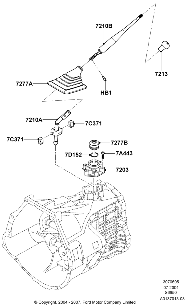 05A - Gear Change Lever - Manual Trans, 6 Speed Manual Z/F S6-650, LHD RWD, M6HD-W 6 Speed Manual Transmission; 19/JUL/2004-18/DEC/2006