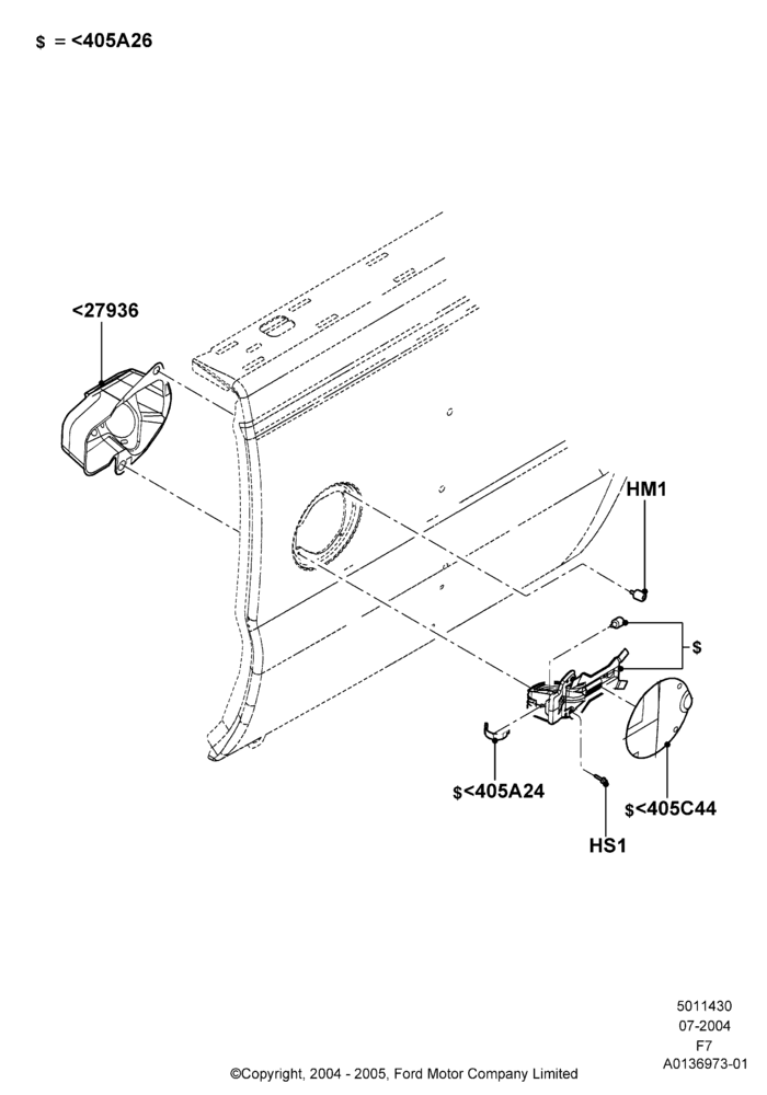 30B - Fuel Tank Filler Door and Controls, With 6 3/4' Styleside Steel Box, With Double Rear Wheels; 19/JUL/2004-12/FEB/2010