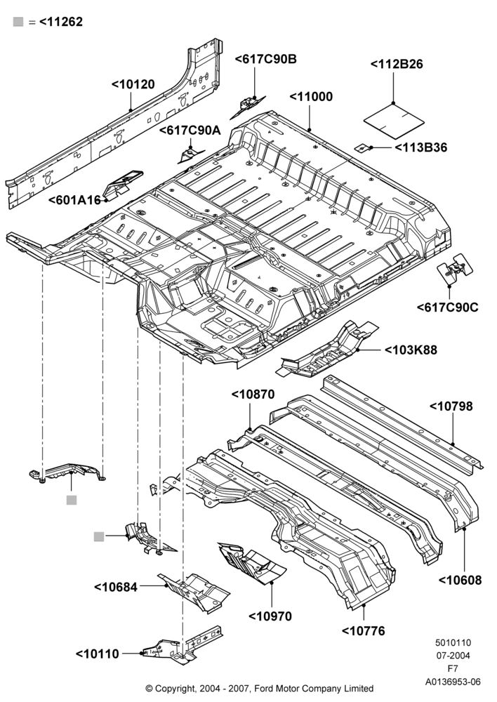 10B - Floor Pan - Front, Super Cab; 19/JUL/2004-18/DEC/2006