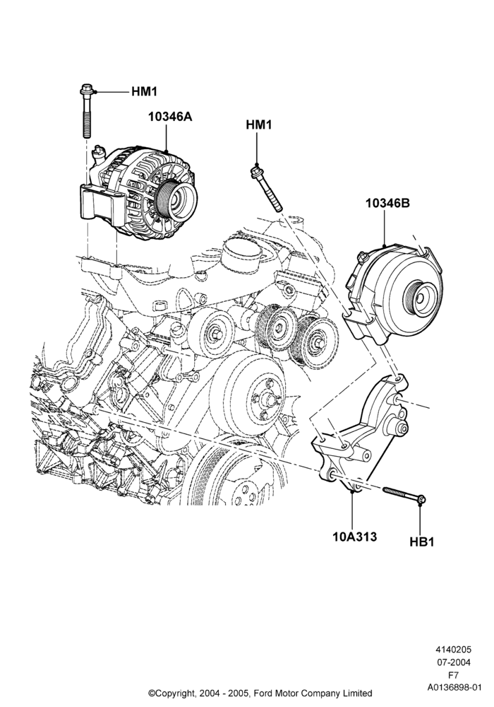 05C - Alternator and Mountings, 6.0L OHV Diesel V8, Dual Heavy Duty Alternators; 19/JUL/2004-18/DEC/2006