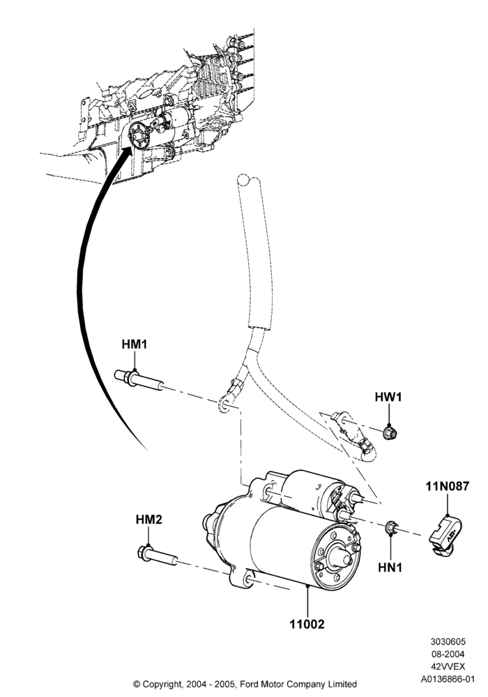 05B - Starter Motor, 4.2L V6 12v OHV EFI; 23/AUG/2004-18/AUG/2008