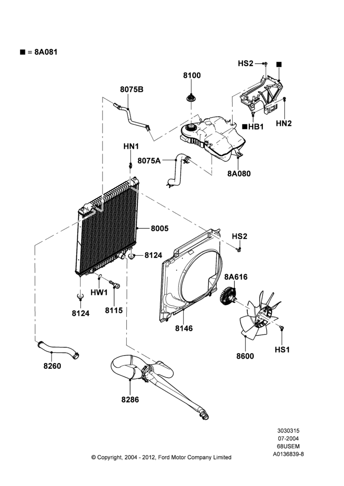 Radiator/Coolant Overflow Container, 6.8L Gas EFI V10