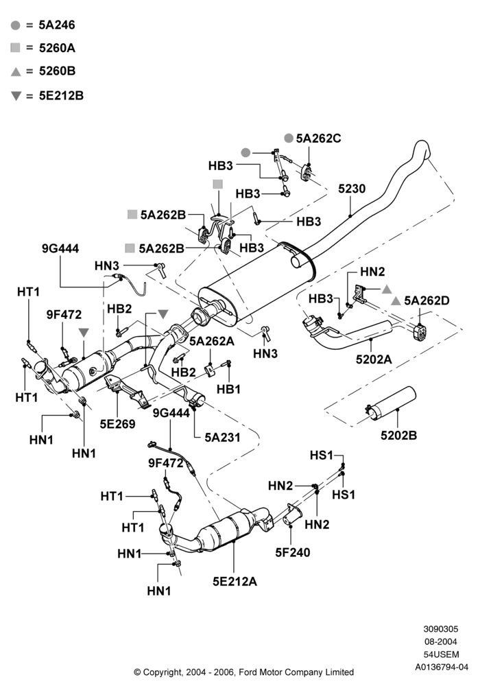 05A - Exhaust System, 5.4L 3V V8; 02/AUG/2004-02/AUG/2006