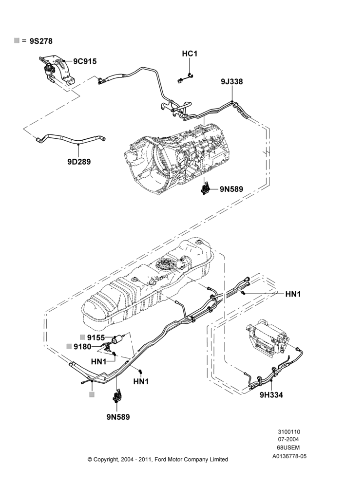 10D - Fuel Lines, 6.8L Gas EFI V10, Narrow Frame (Chassis Cab), With Mid-Ship Fuel Tank; 19/JUL/2004-18/DEC/2006