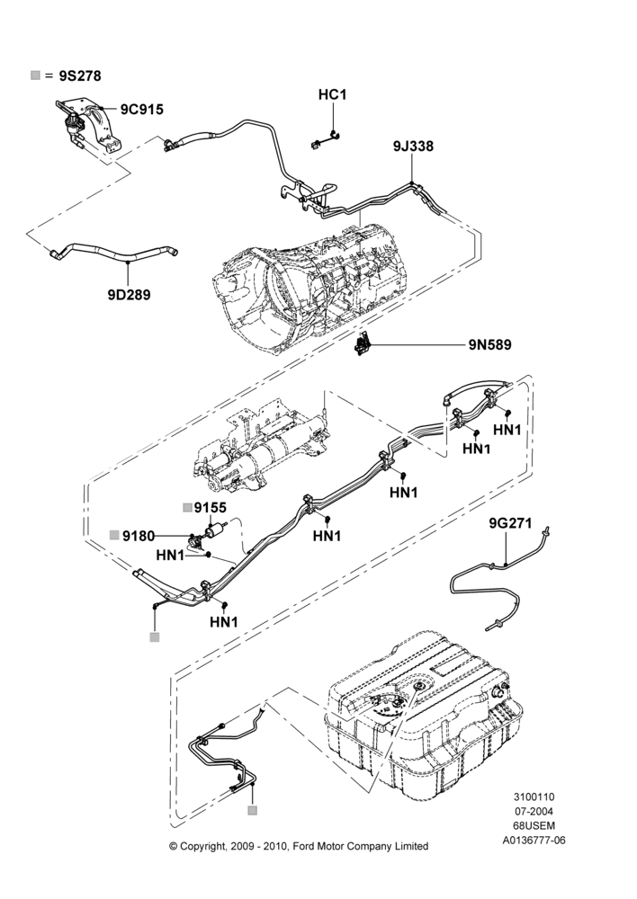 10C - Fuel Lines, 6.8L Gas EFI V10, With Aft-Of-Axle Fuel Tank; 19/JUL/2004-18/DEC/2006