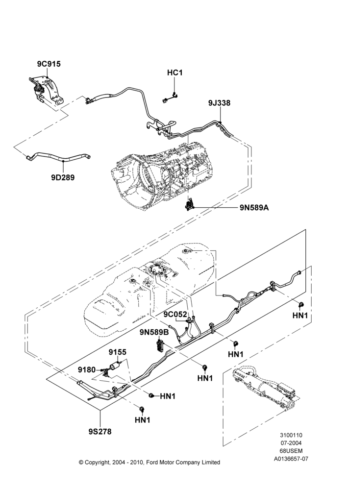 10A - Fuel Lines, 6.8L Gas EFI V10, With Mid-Ship Fuel Tank; 19/JUL/2004-18/DEC/2006