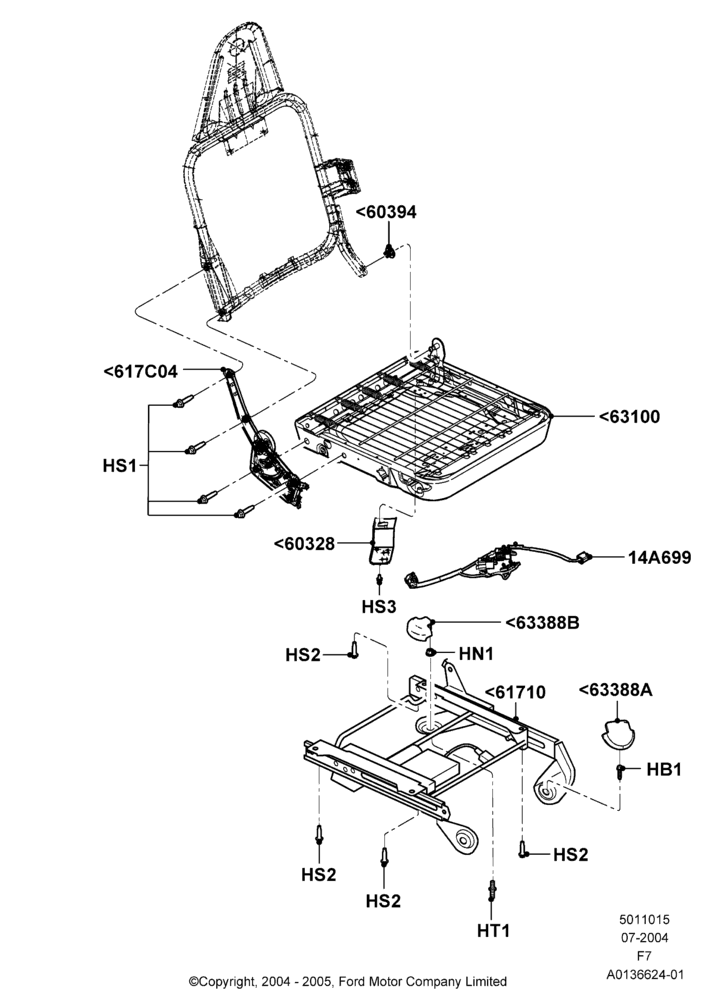 15P - Front Seat Base, Less Fr Seat Integrated Restraints, With 40/20/40 Split Bench Frnt Seat, With Captain Chair Front Seats, With Pass 6 Way Power Seat Adjuster; 19/JUL/2004-16/MAY/2005