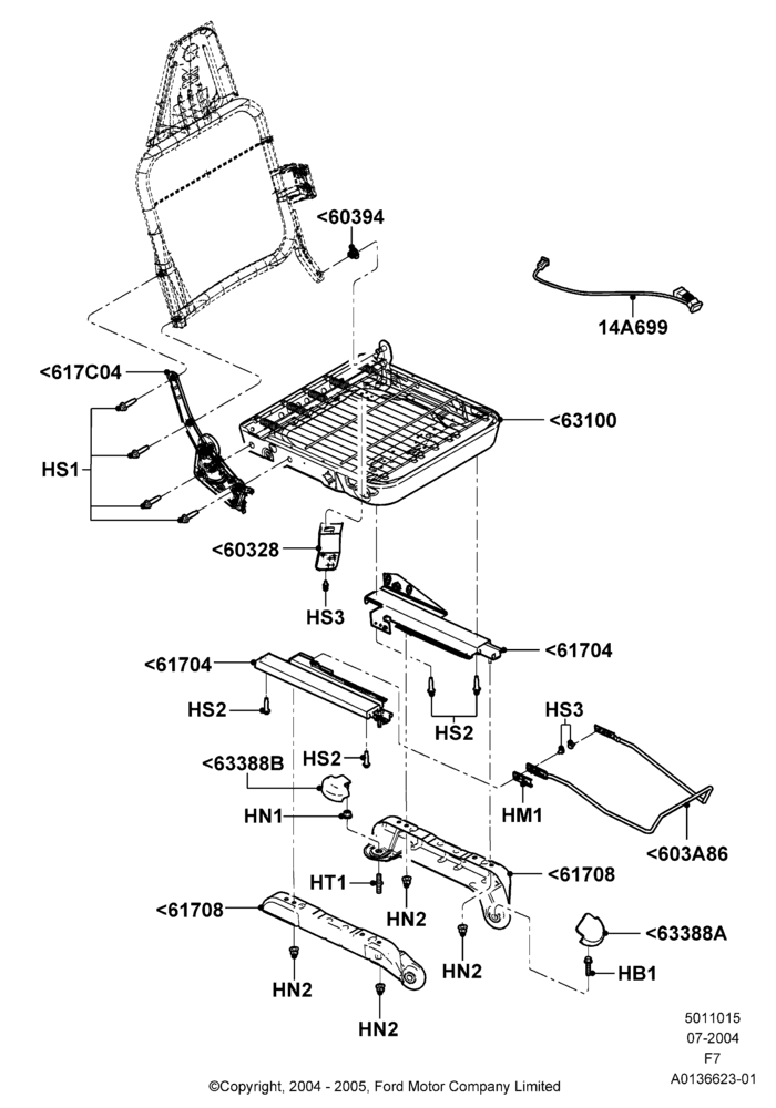 15M - Front Seat Base, Less Fr Seat Integrated Restraints, With 40/20/40 Split Bench Frnt Seat, With Captain Chair Front Seats, With High Back Front Seats, With Pass. 2 Way Manual Seat Adjust; 19/JUL/2004-16/MAY/2005
