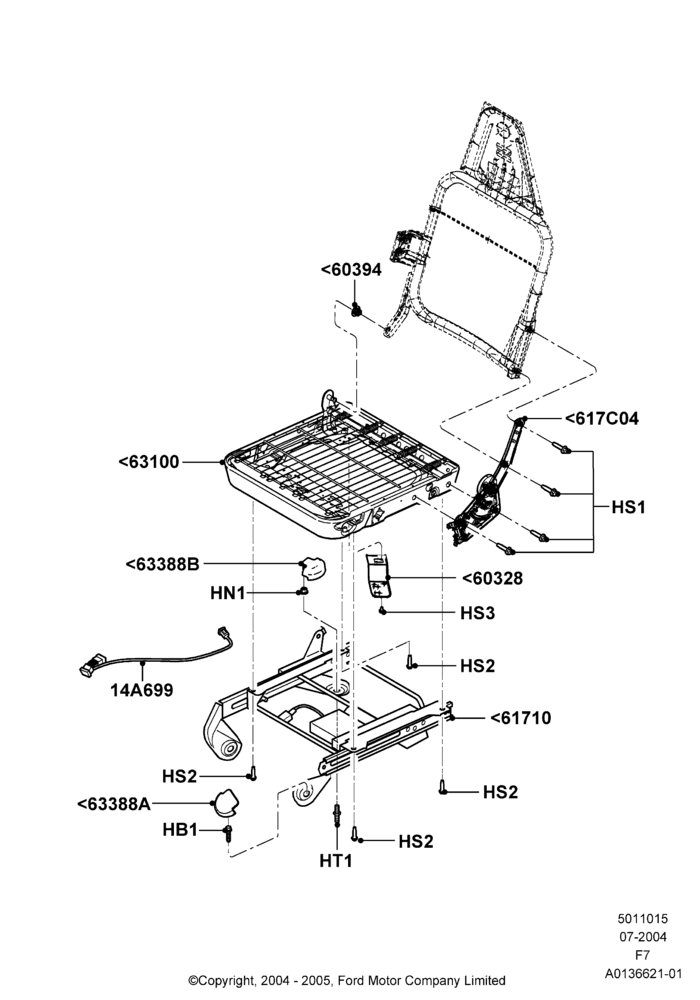 15H - Front Seat Base, Less Fr Seat Integrated Restraints, With 40/20/40 Split Bench Frnt Seat, With Captain Chair Front Seats, With Driver 6 Way Pwr.Seat Adjuster; 19/JUL/2004-16/MAY/2005
