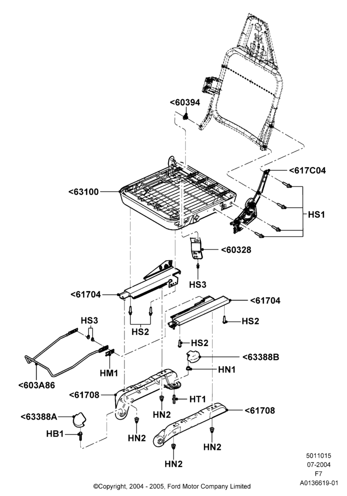 15D - Front Seat Base, Less Fr Seat Integrated Restraints, With 40/20/40 Split Bench Frnt Seat, With Captain Chair Front Seats, With Driver 2 Way Mnl.Seat Adjuster, With High Back Front Seats; 19/JUL/2004-16/MAY/2005